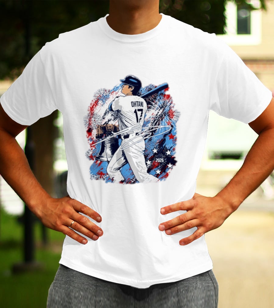 Shohei Ohtani 17 Philadelphia 2026 Liberty Bell Fireworks Stars T-Shirt
