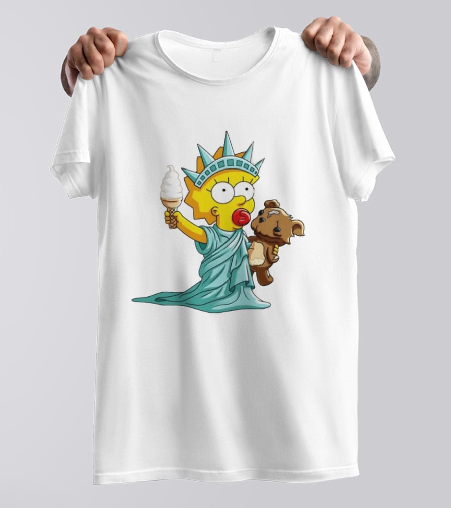 Statue Of Liberty Baby With Ice Cream And Teddy Bear Cartoon T-Shirt