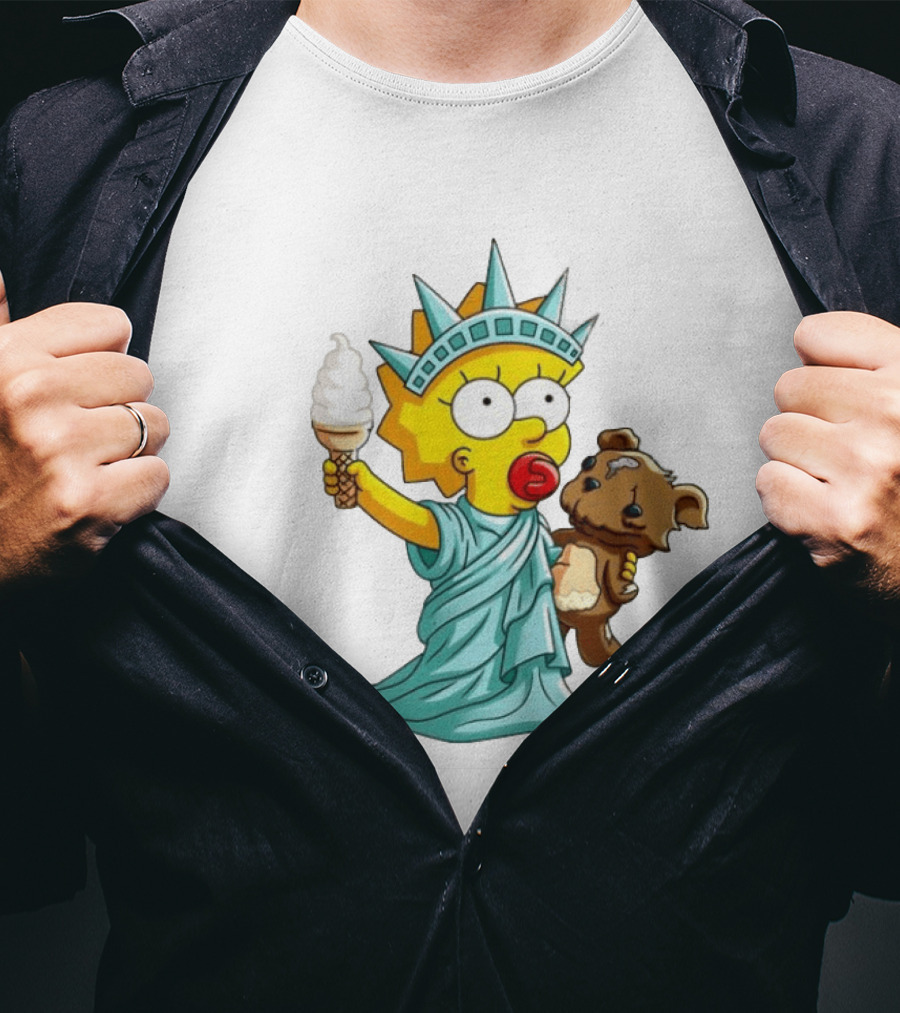 Statue Of Liberty Baby With Ice Cream And Teddy Bear Cartoon T-Shirt