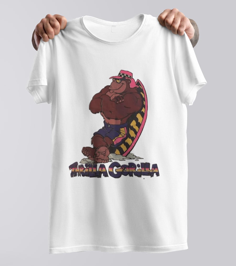 Thrilla Gorilla Town And Country Surf Checkered Hat Surfboard T-Shirt