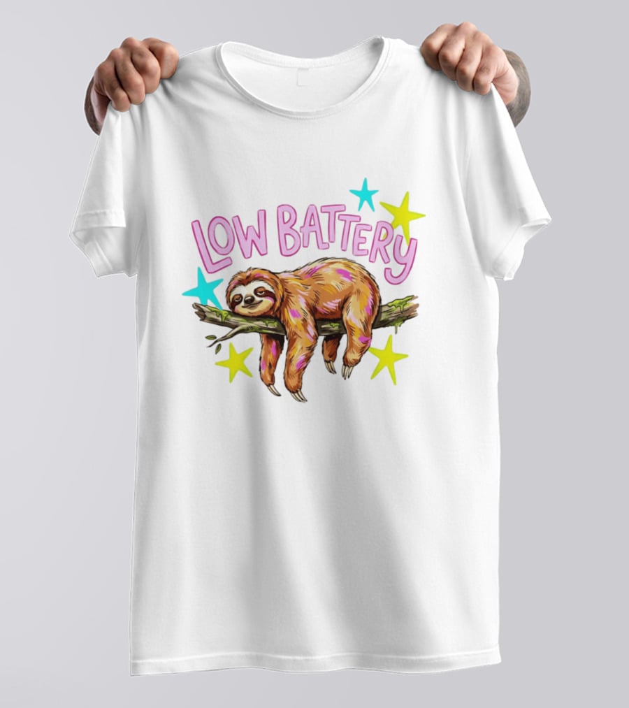 Lazy Sloth Low Battery Tired Animal With Colorful Stars T-Shirt