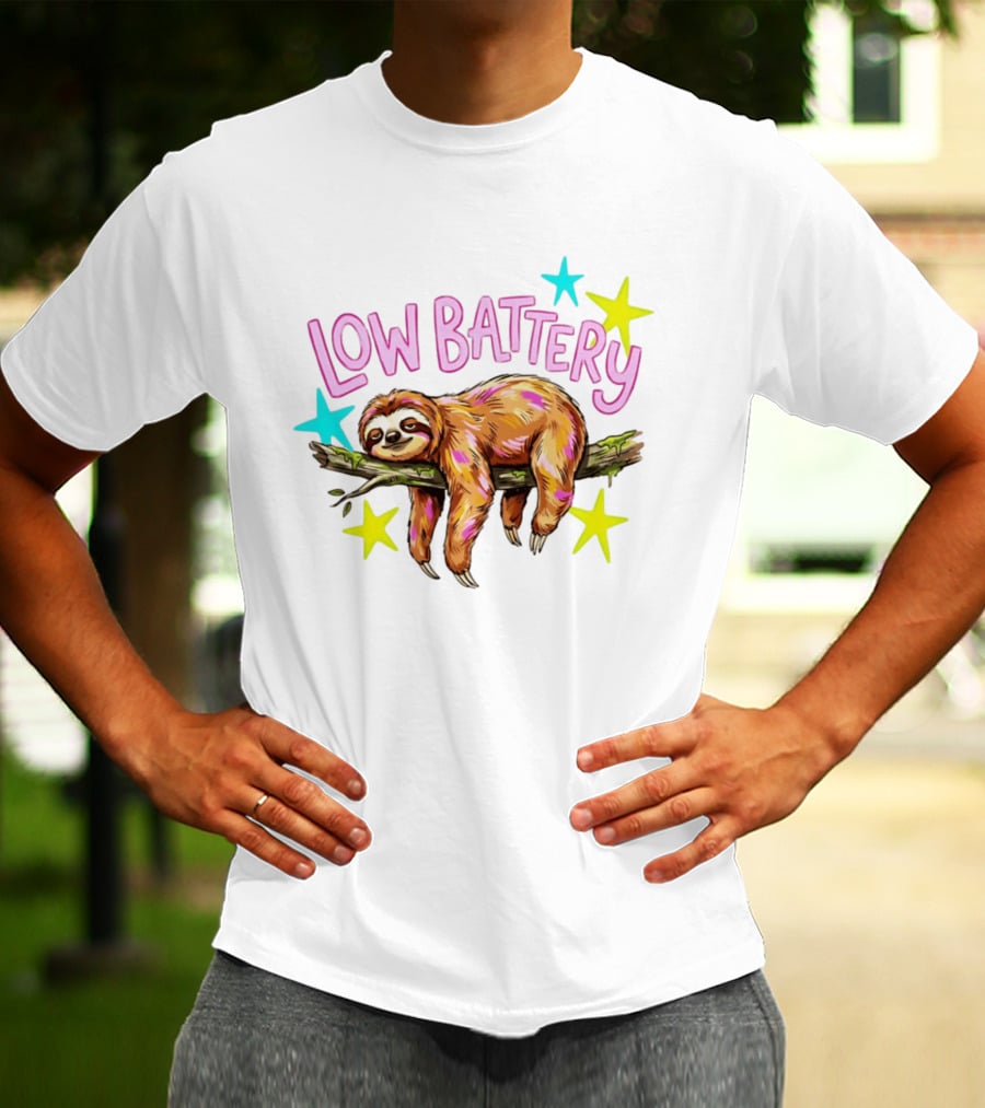Lazy Sloth Low Battery Tired Animal With Colorful Stars T-Shirt