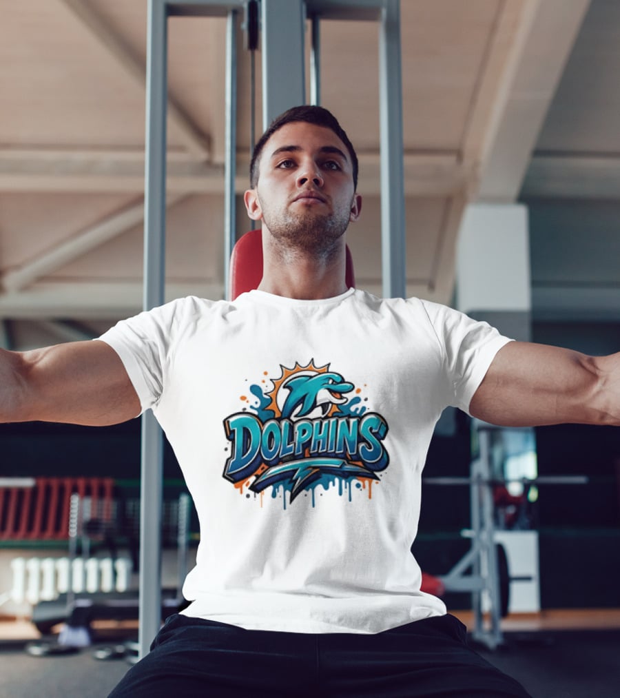 Miami Dolphins Graffiti Football Dolphins Splash Blue Orange T-Shirt