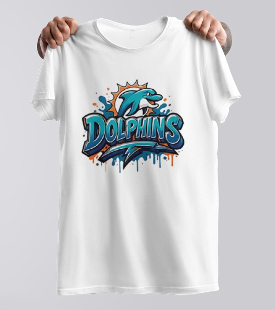 Miami Dolphins Graffiti Football Dolphins Splash Blue Orange T-Shirt