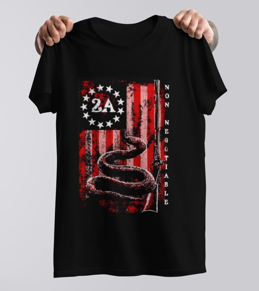 2A Non Negotiable Second Amendment Snake Musket Flag Distressed Stars Stripes T-Shirt