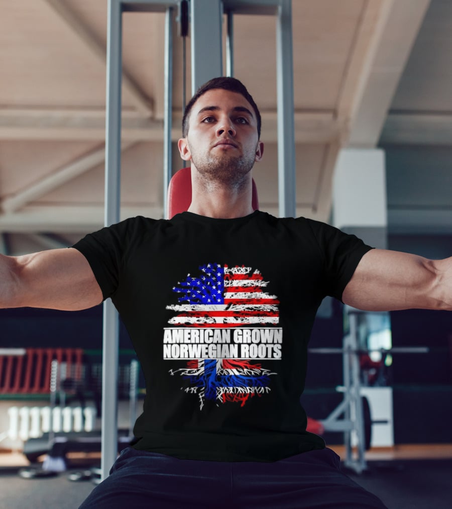 American Grown Norwegian Roots Flag Tree Heritage T-Shirt