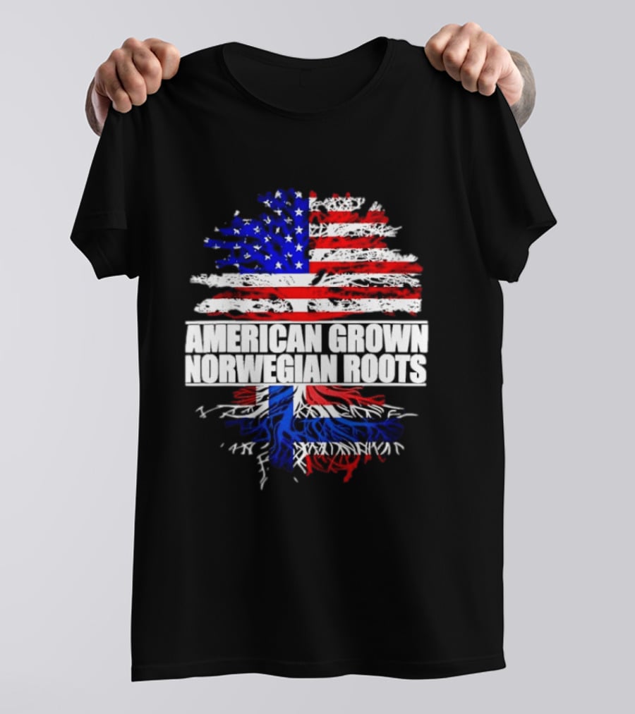 American Grown Norwegian Roots Flag Tree Heritage T-Shirt