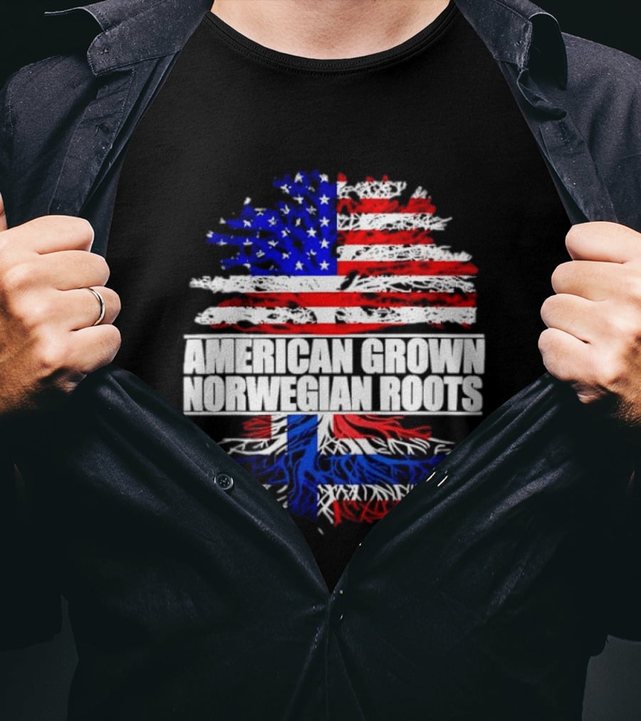American Grown Norwegian Roots Flag Tree Heritage T-Shirt