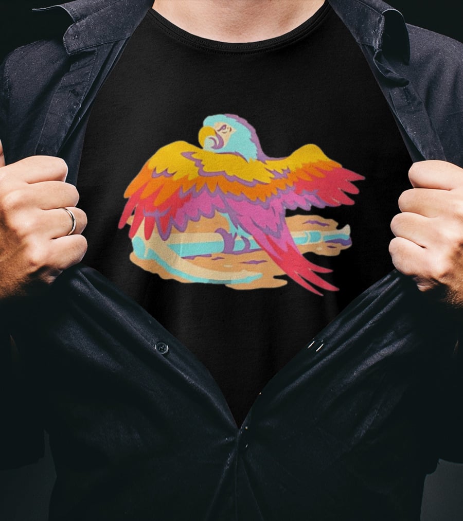Macaw Parrot Perched On Anchor In Vibrant Tropical Beach Setting T-Shirt