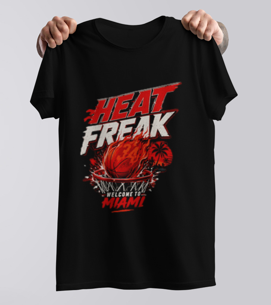 Heat Freak Welcome To Miami Basketball Flame Palm 34 T-Shirt