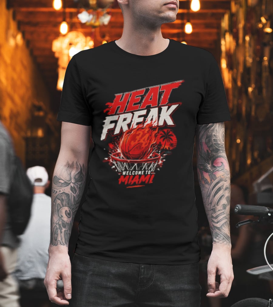 Heat Freak Welcome To Miami Basketball Flame Palm 34 T-Shirt