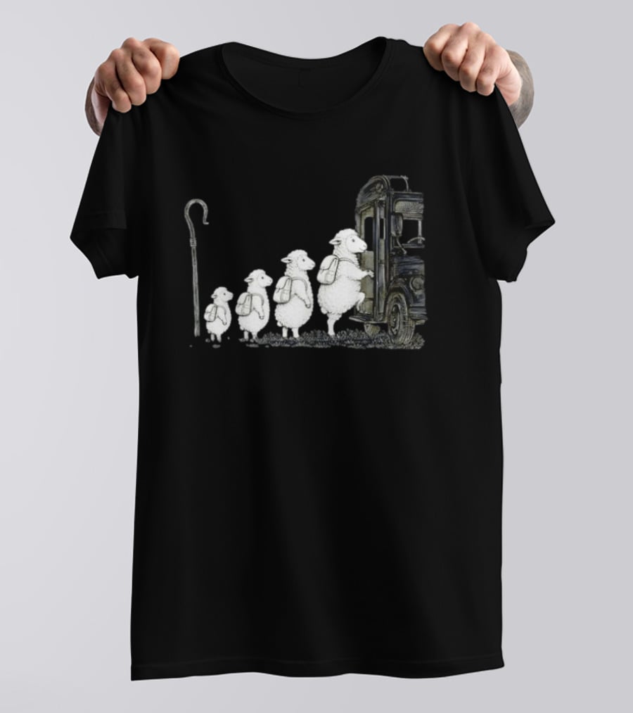 Sheep Boarding School Bus With Shepherd Staff Learning Journey T-Shirt