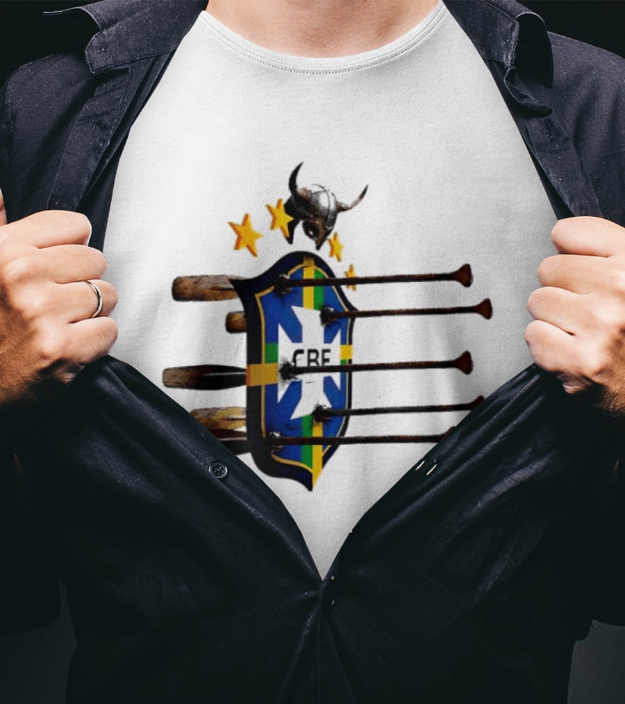 Brazil National Football Team CBF Viking Helmet Spears Stars T-Shirt