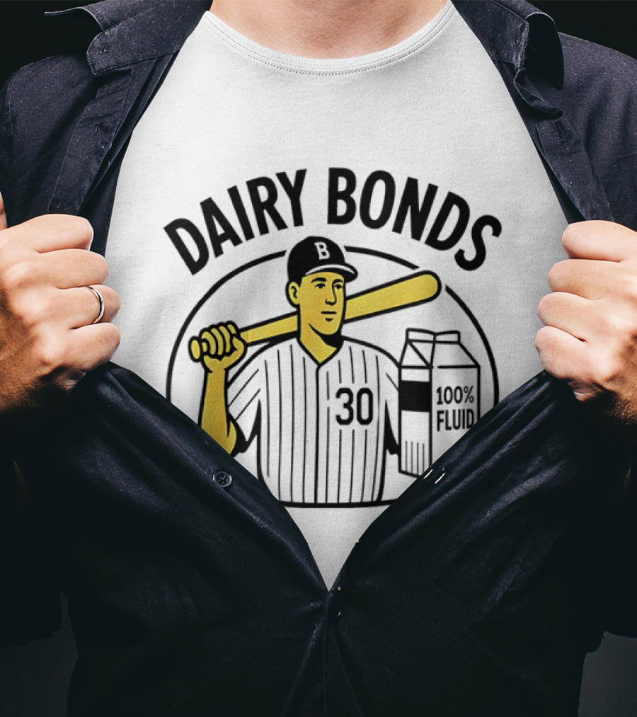 Dairy Bonds 100% Fluid Baseball Player With Bat And Milk Carton T-Shirt