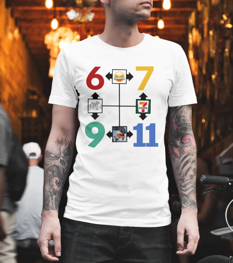 Six Seven 6 7 9 11 Emoji Wojak Meme Diagram Edgy Dark Humor T-Shirt