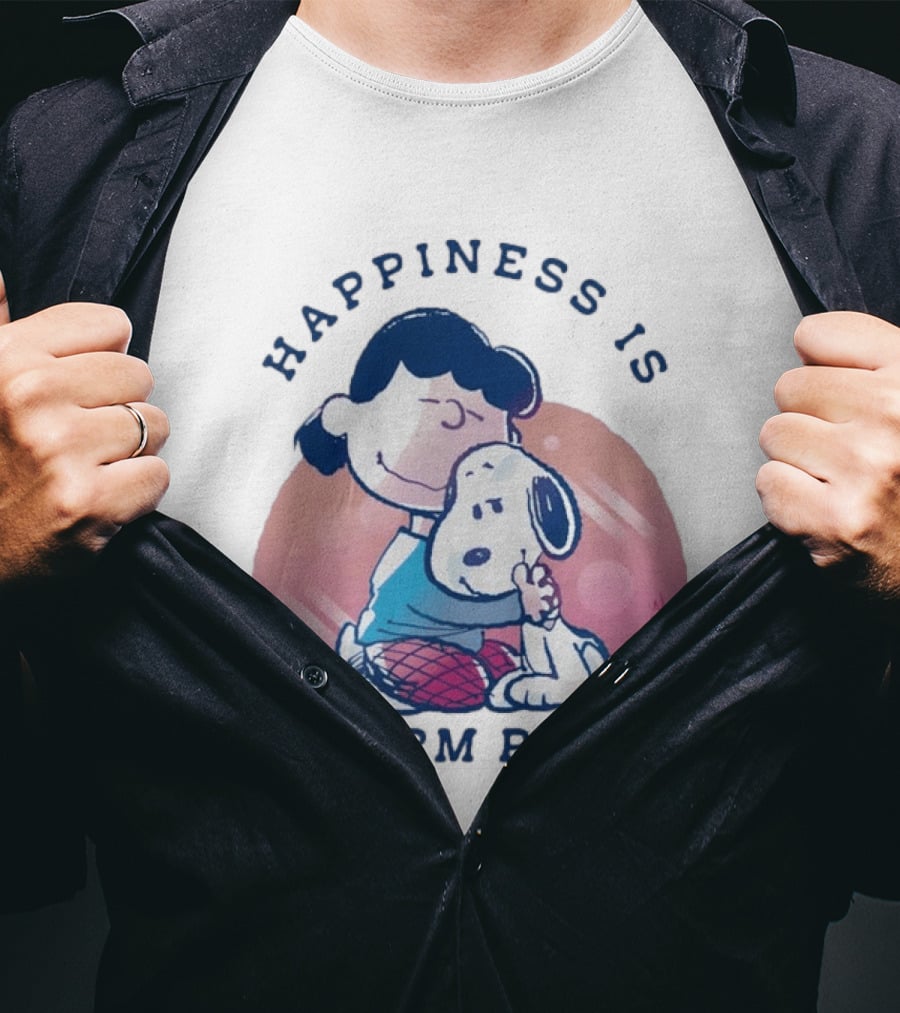 Happiness Is A Warm Puppy Snoopy And Lucy Van Pelt Hugging Moments T-Shirt