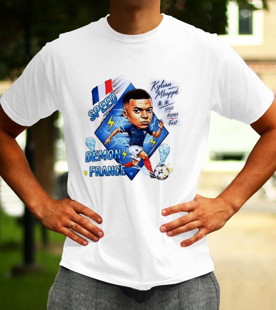 Kylian Mbappe Speed Demon France Future Rocket Fast Lightning Soccer Hero T-Shirt