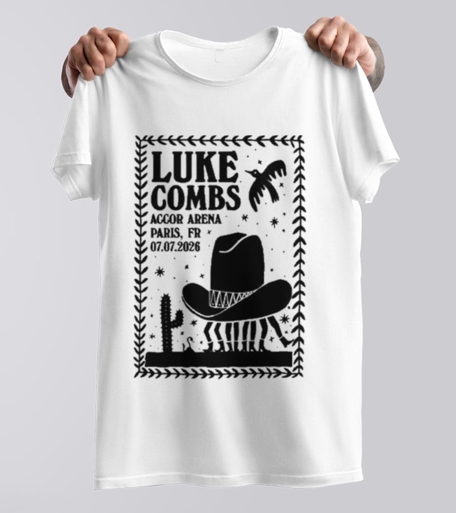 Luke Combs Paris Accor Arena July 07 2026 Western Theme Cowboy Hat Desert Cactus T-Shirt