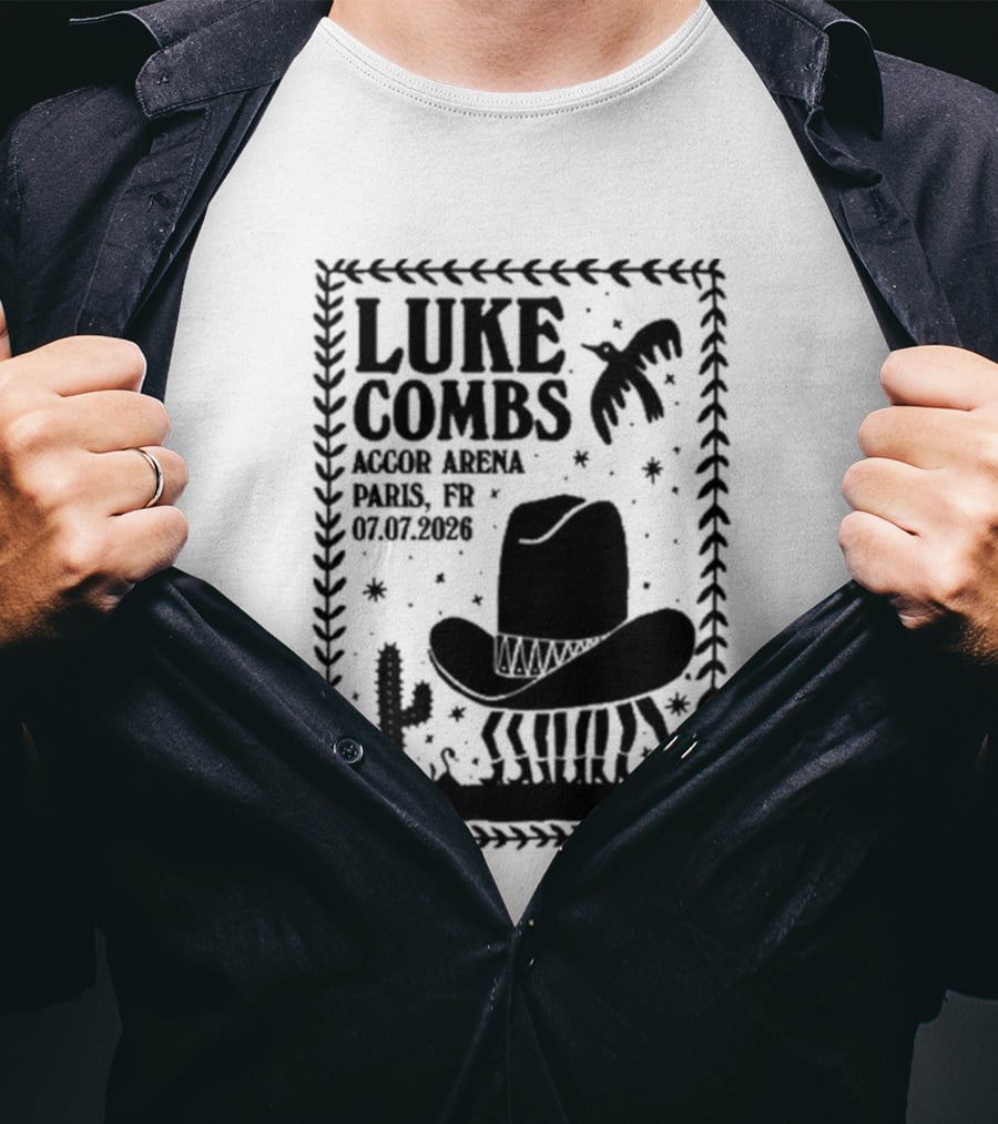 Luke Combs Paris Accor Arena July 07 2026 Western Theme Cowboy Hat Desert Cactus T-Shirt