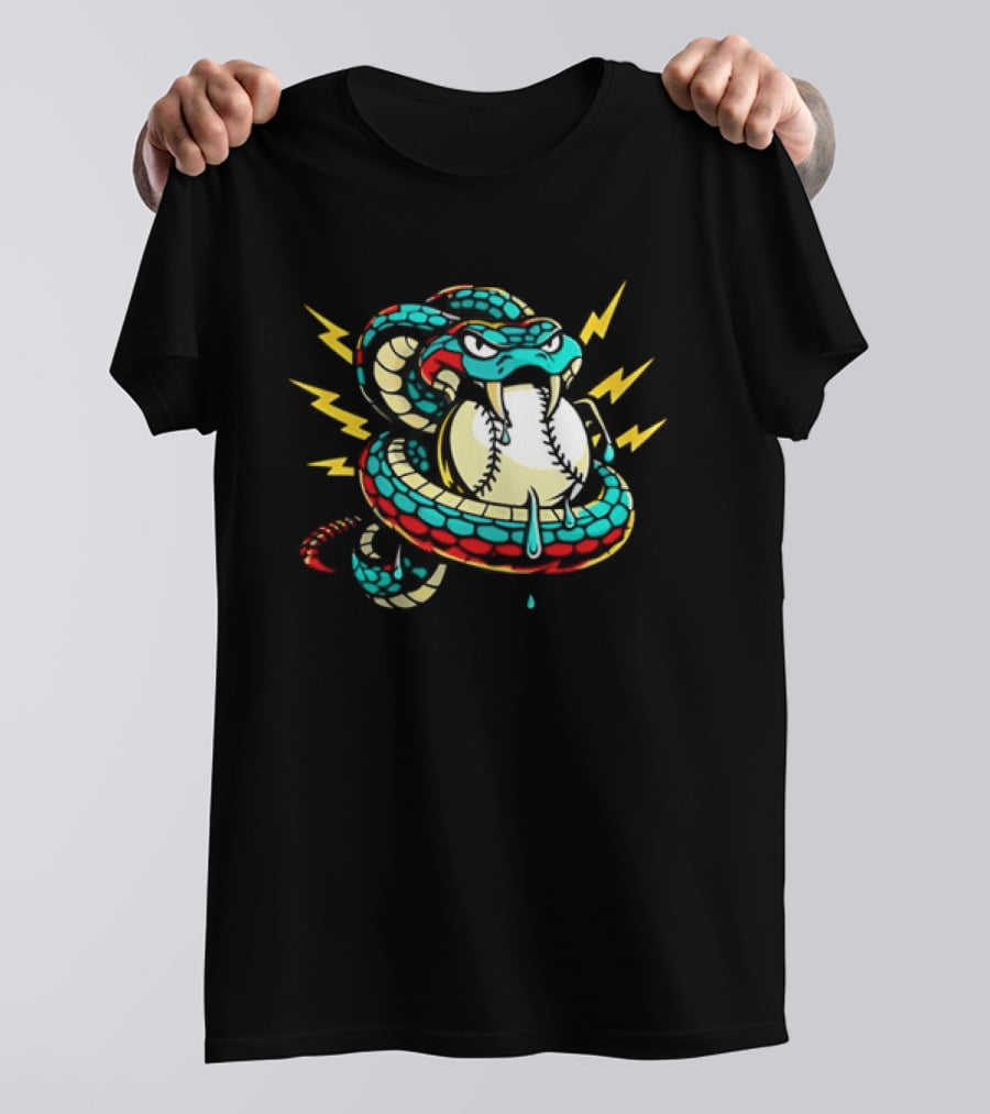 Snake Wrapped Around Baseball Surrounded By Lightning Strikes T-Shirt