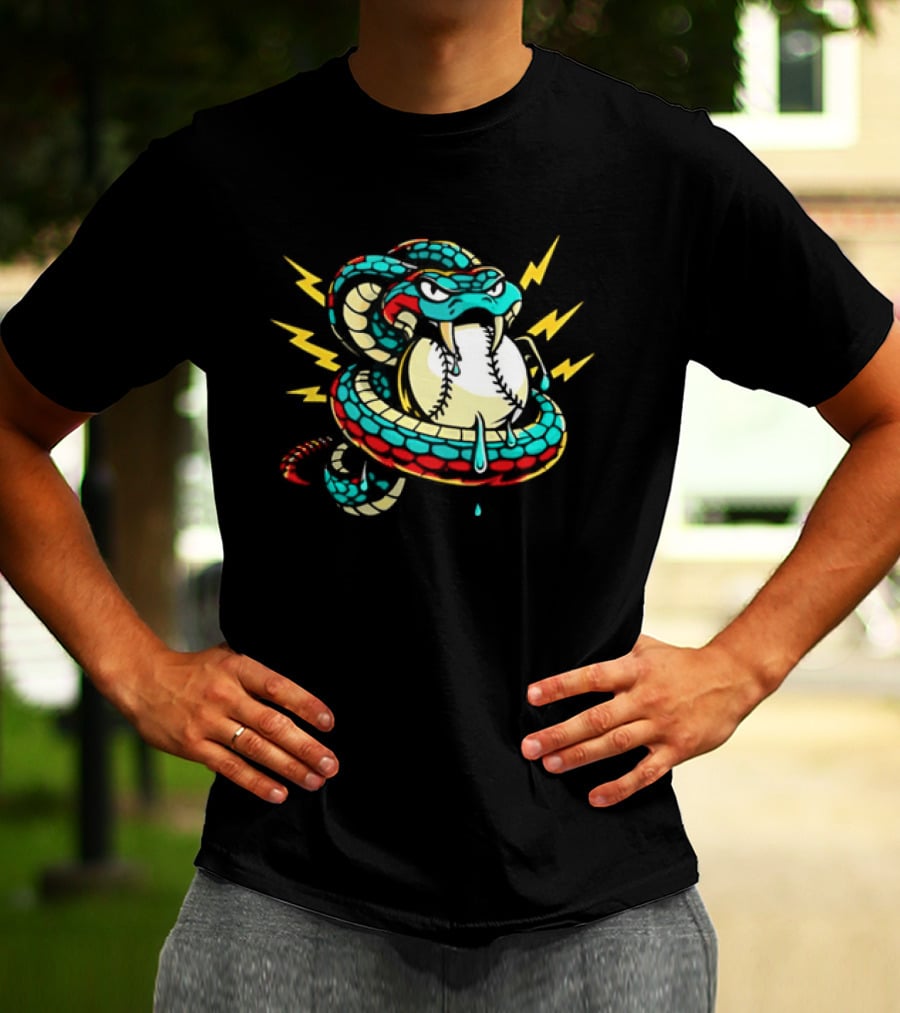 Snake Wrapped Around Baseball Surrounded By Lightning Strikes T-Shirt