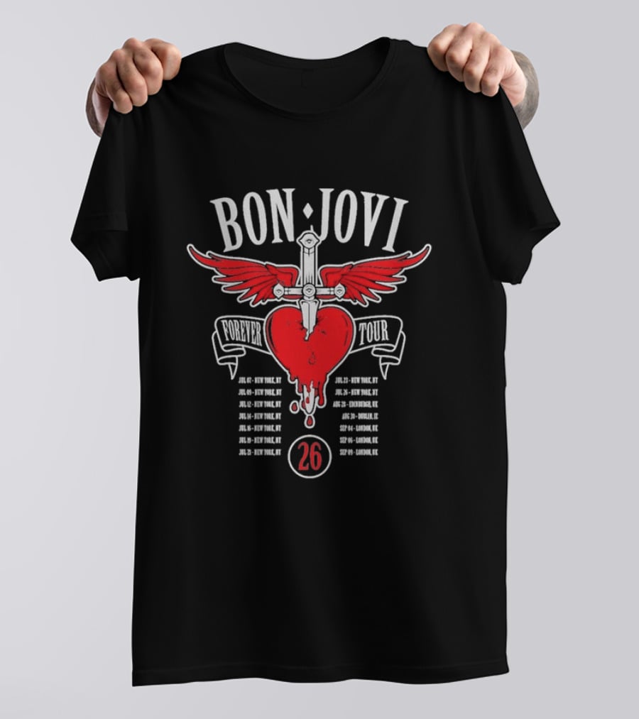 Bon Jovi Forever Tour 2026 Winged Heart And Dagger Dates T-Shirt