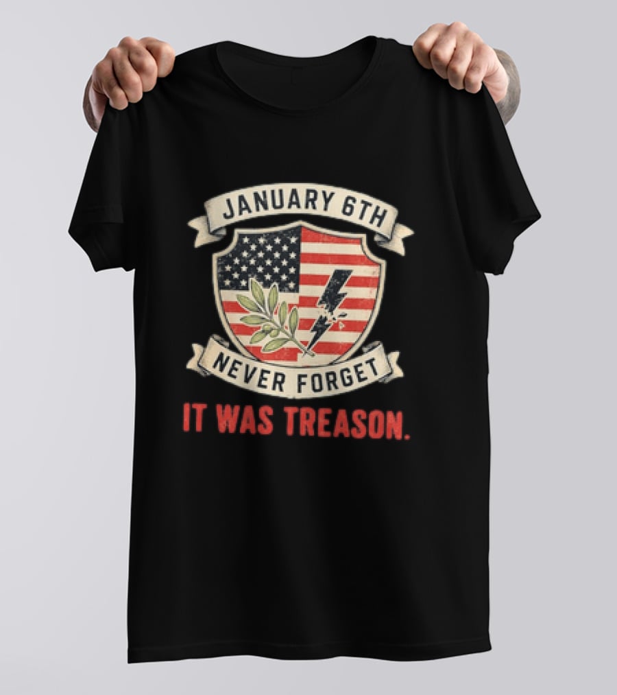 January 6th Never Forget It Was Treason Olive Branch Lightning Bolt Flag T-Shirt