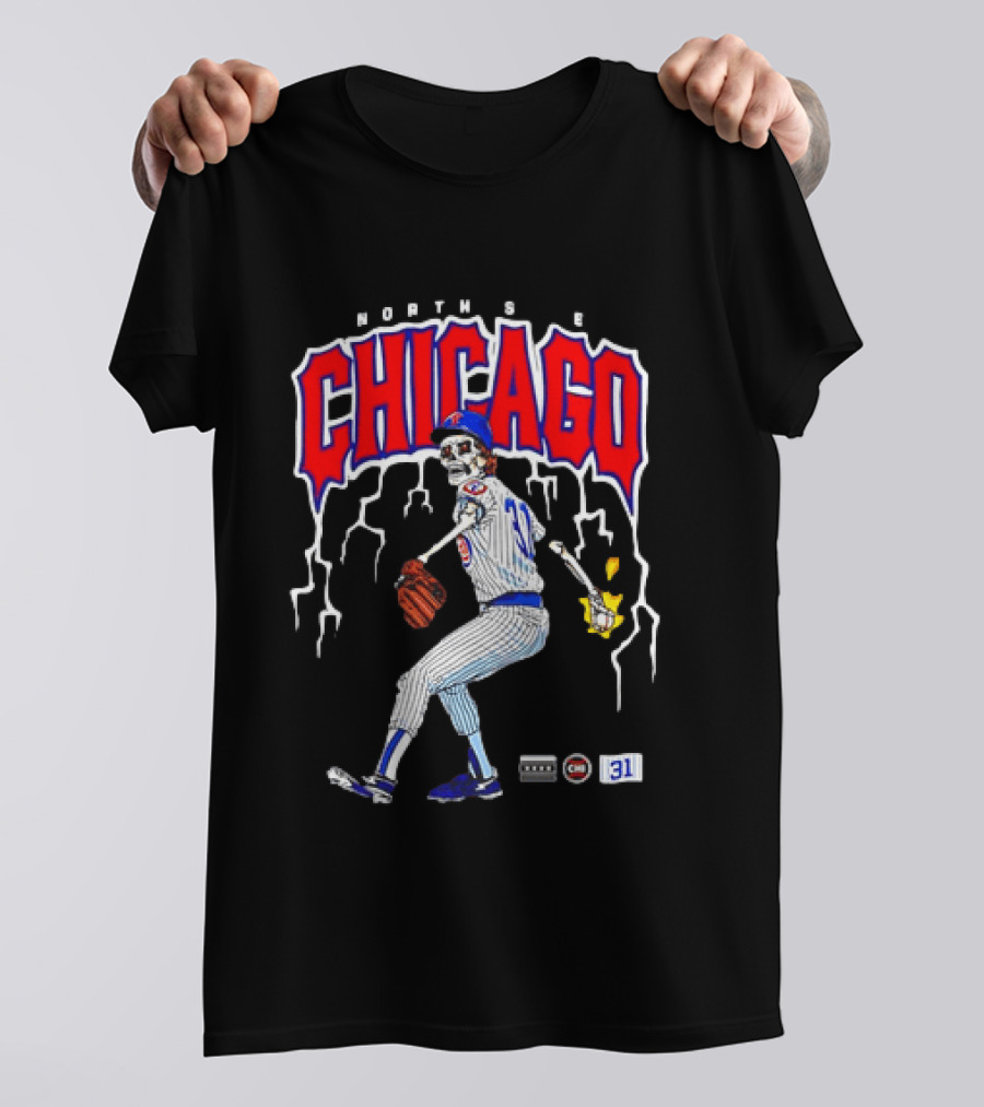 North Side Chicago Skeleton Pitcher CHI 31 Baseball T-Shirt