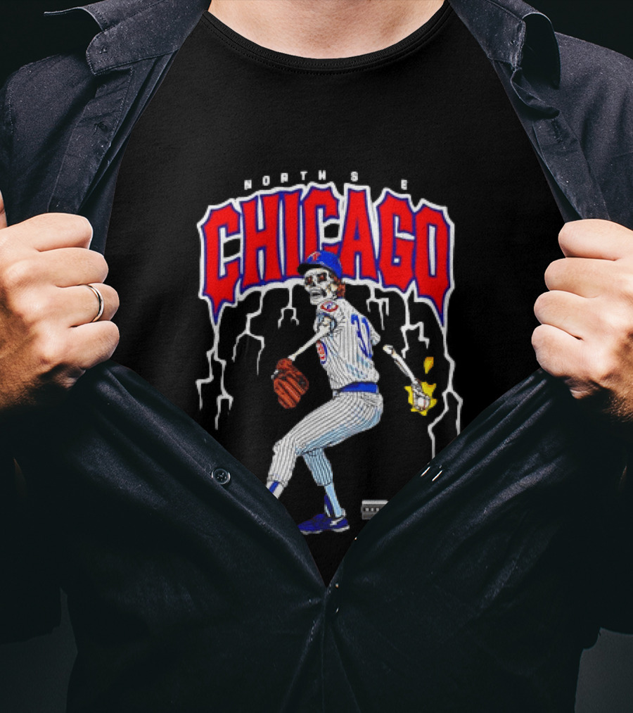 North Side Chicago Skeleton Pitcher CHI 31 Baseball T-Shirt