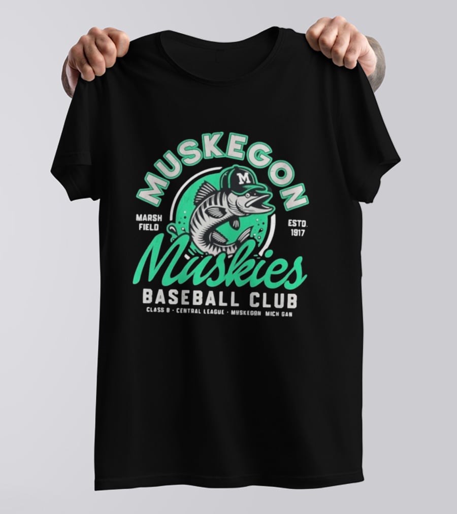 Muskegon Muskies Baseball Club Marsh Field Est 1917 Central League Mich T-Shirt