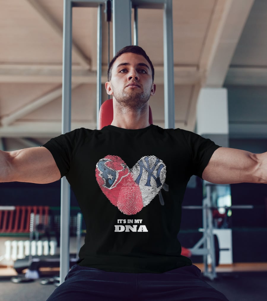 Houston Texans New York Yankees It's In My DNA Football Baseball Heart Fingerprint T-Shirt