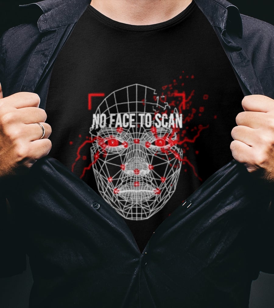 No Face To Scan Anti Surveillance 2026 Grid With Red Marks And Dots T-Shirt