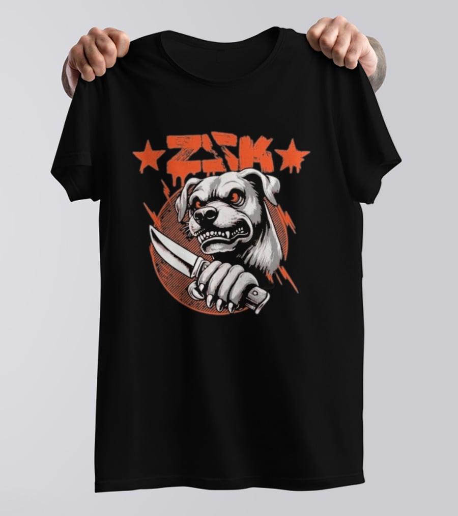 ZSK Dogfight Fierce Bulldog Holding Knife T-Shirt