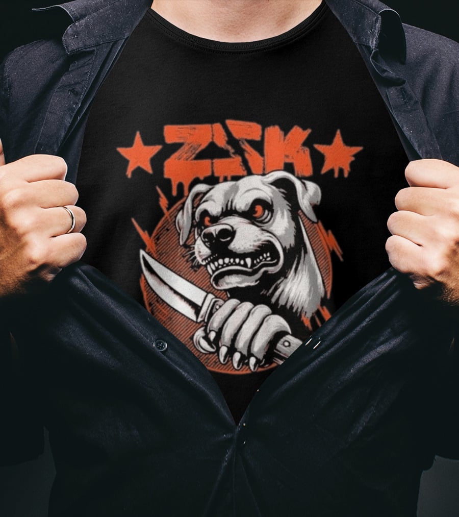 ZSK Dogfight Fierce Bulldog Holding Knife T-Shirt