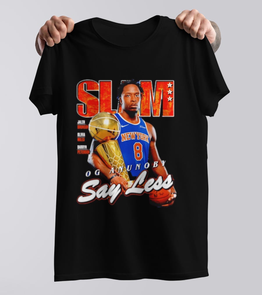 OG Anunoby New York Knicks SLAM Cover Larry O'Brien Trophy Say Less Jalen Brunson 2026 T-Shirt