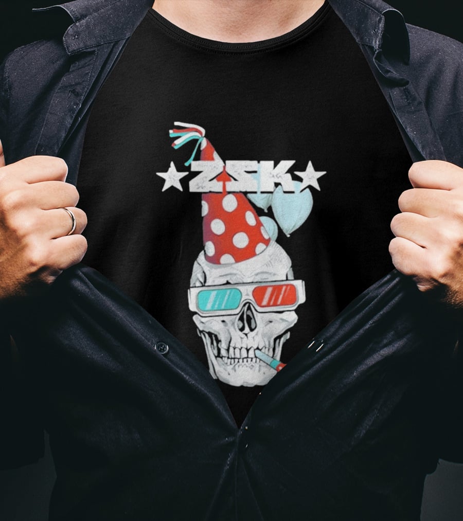 ZSK Skull Party Hat 3D Glasses Fun T-Shirt