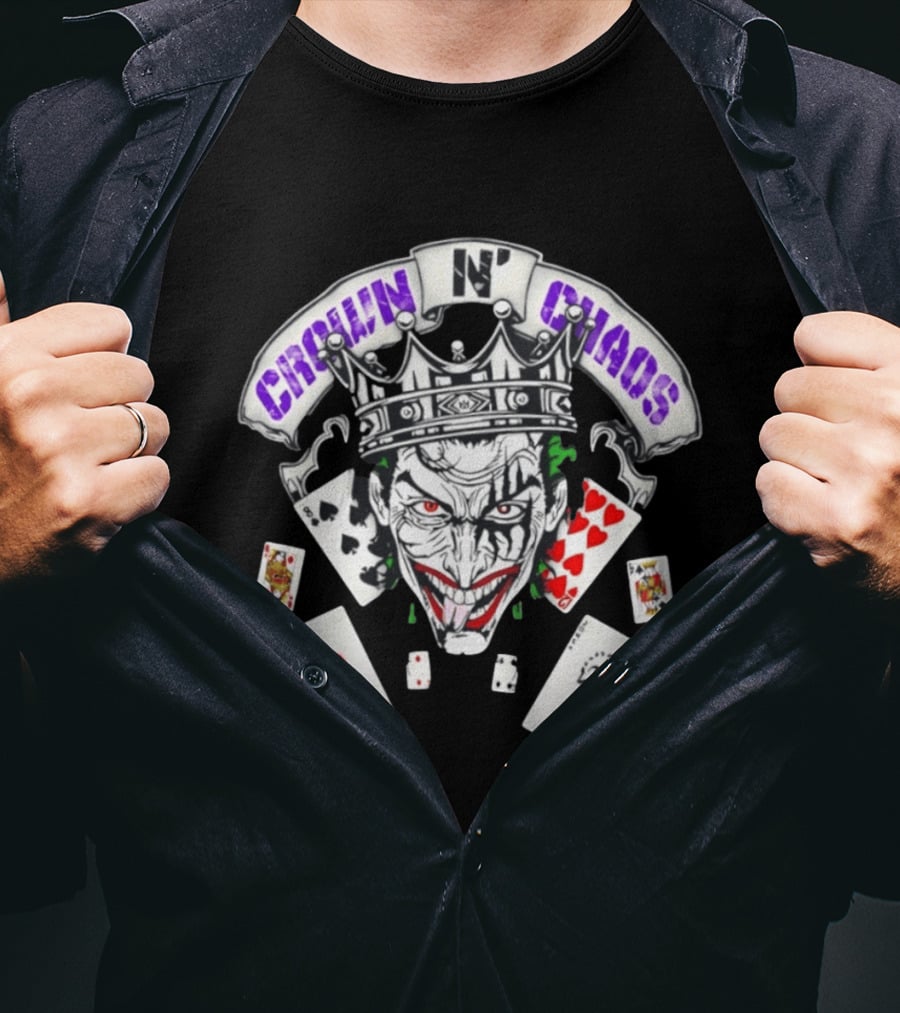 Crown N' Chaos Joker Face With Playing Cards T-Shirt