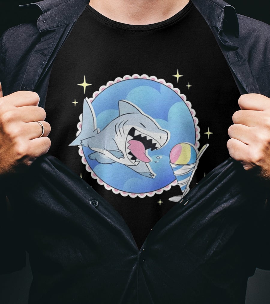 Shark Chasing Colorful Shaved Ice In Sky Circle With Stars T-Shirt