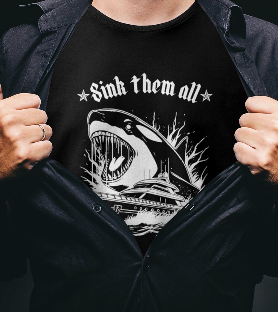 Sink Them All Orca Yacht Attack Scene T-Shirt