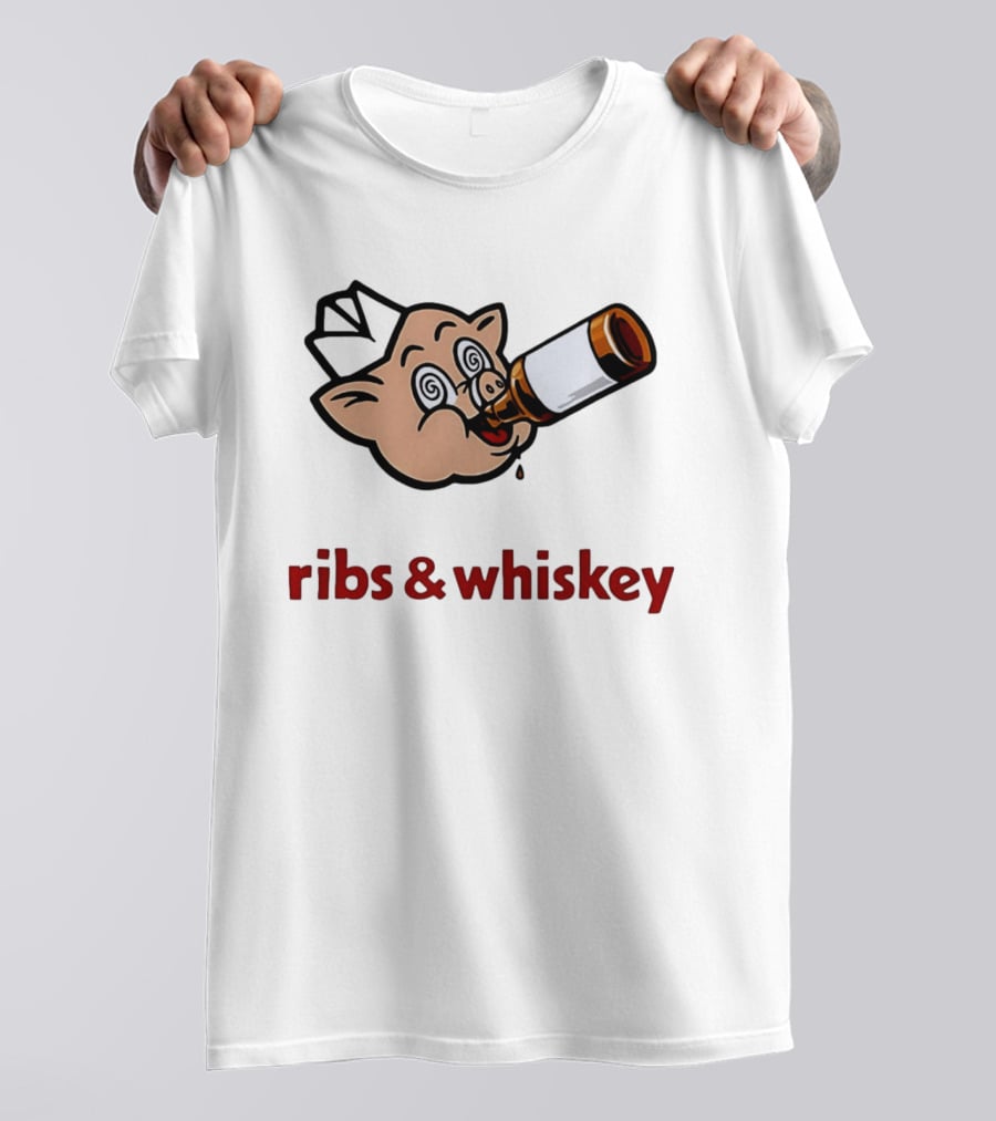 Ribs And Whiskey Pig Drinking Bottle Fun T-Shirt