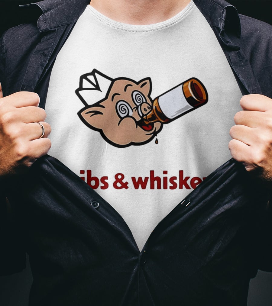 Ribs And Whiskey Pig Drinking Bottle Fun T-Shirt