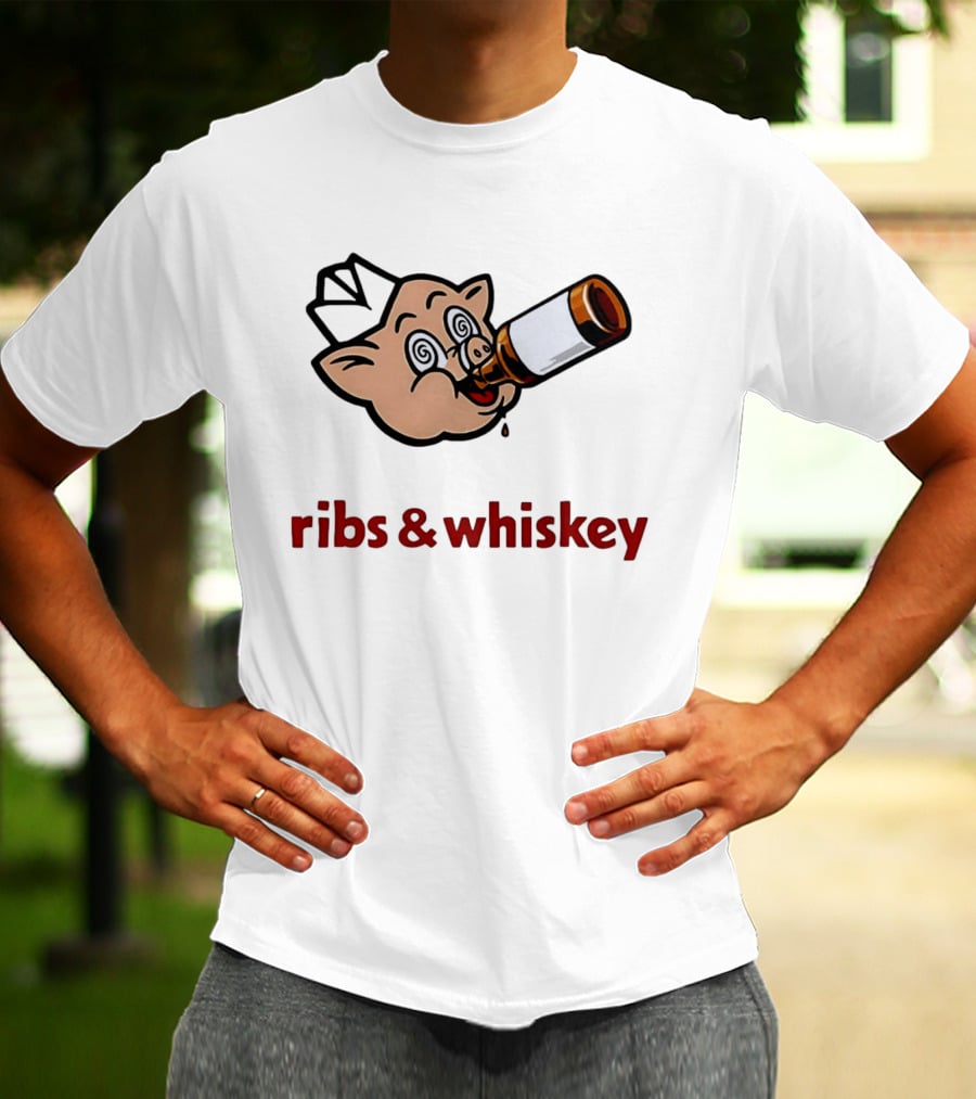 Ribs And Whiskey Pig Drinking Bottle Fun T-Shirt
