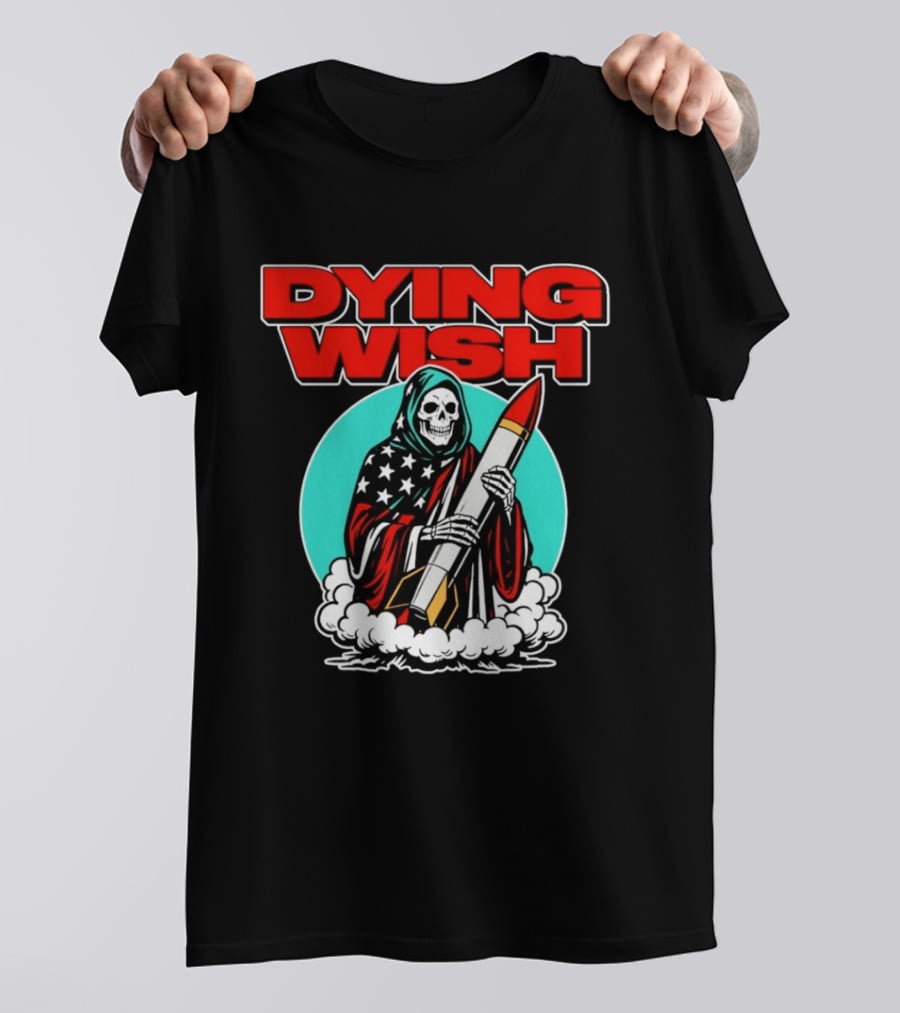 Dying Wish Grim Reaper Holding Nuclear Missile American Flag Cloak T-Shirt