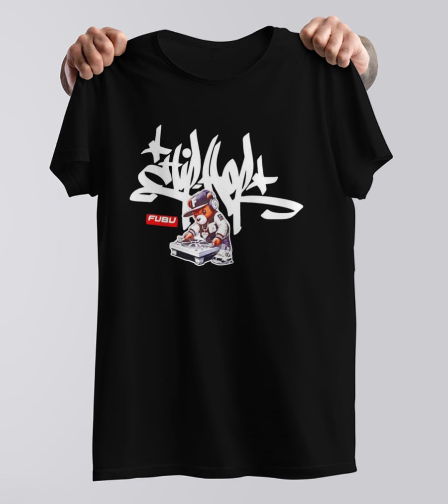 FUBU DJ Bear Still Rollin Hip Hop Scratching Records T-Shirt
