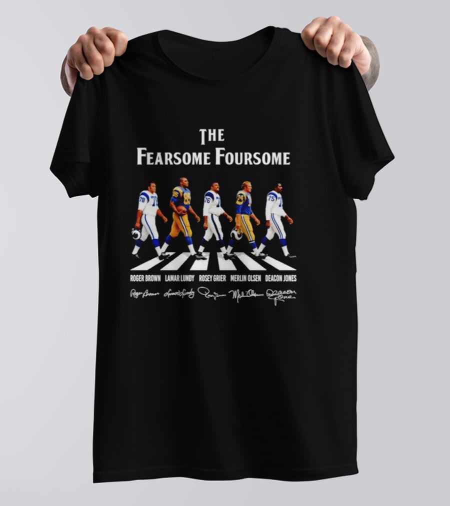 The Fearsome Foursome Los Angeles Rams Autographs Roger Brown Lamar Lundy Rosey Grier Merlin Olsen Deacon Jones T-Shirt