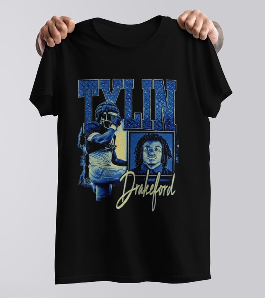 Tylin Drakeford Football Athlete Blue Portrait NFL Style Bootleg T-Shirt