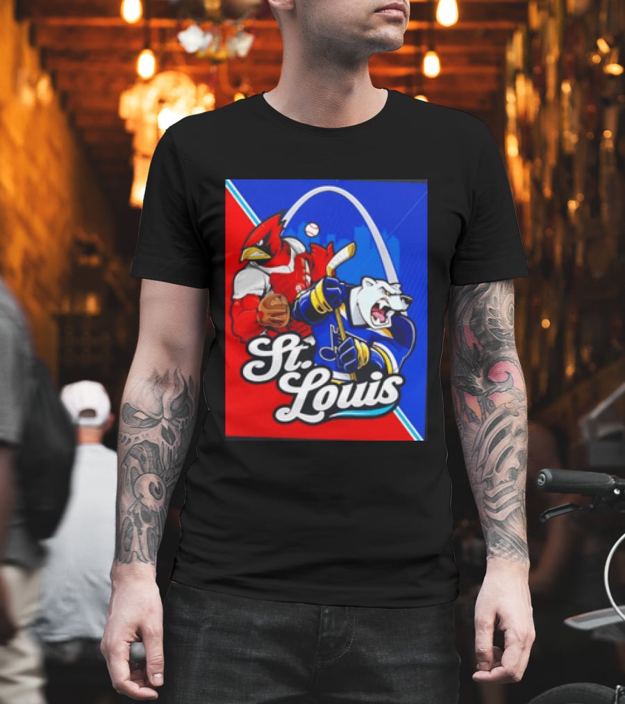 St Louis Cardinals Baseball Blues Hockey Arch Iconic Sports Team Collage T-Shirt