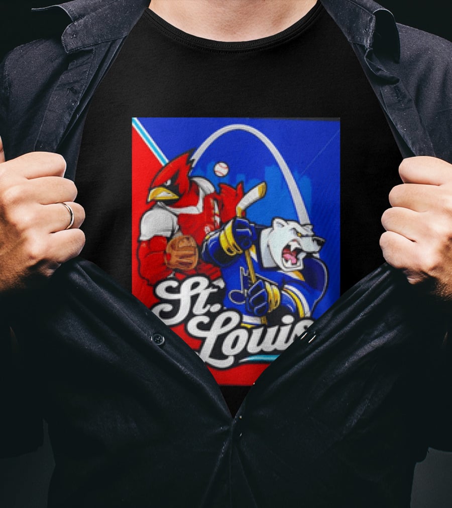 St Louis Cardinals Baseball Blues Hockey Arch Iconic Sports Team Collage T-Shirt