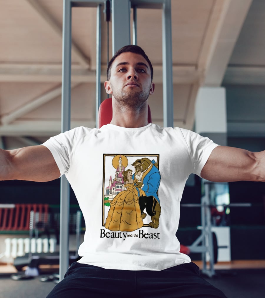 Beauty And The Beast Belle And Beast Dancing In Front Of Castle T-Shirt