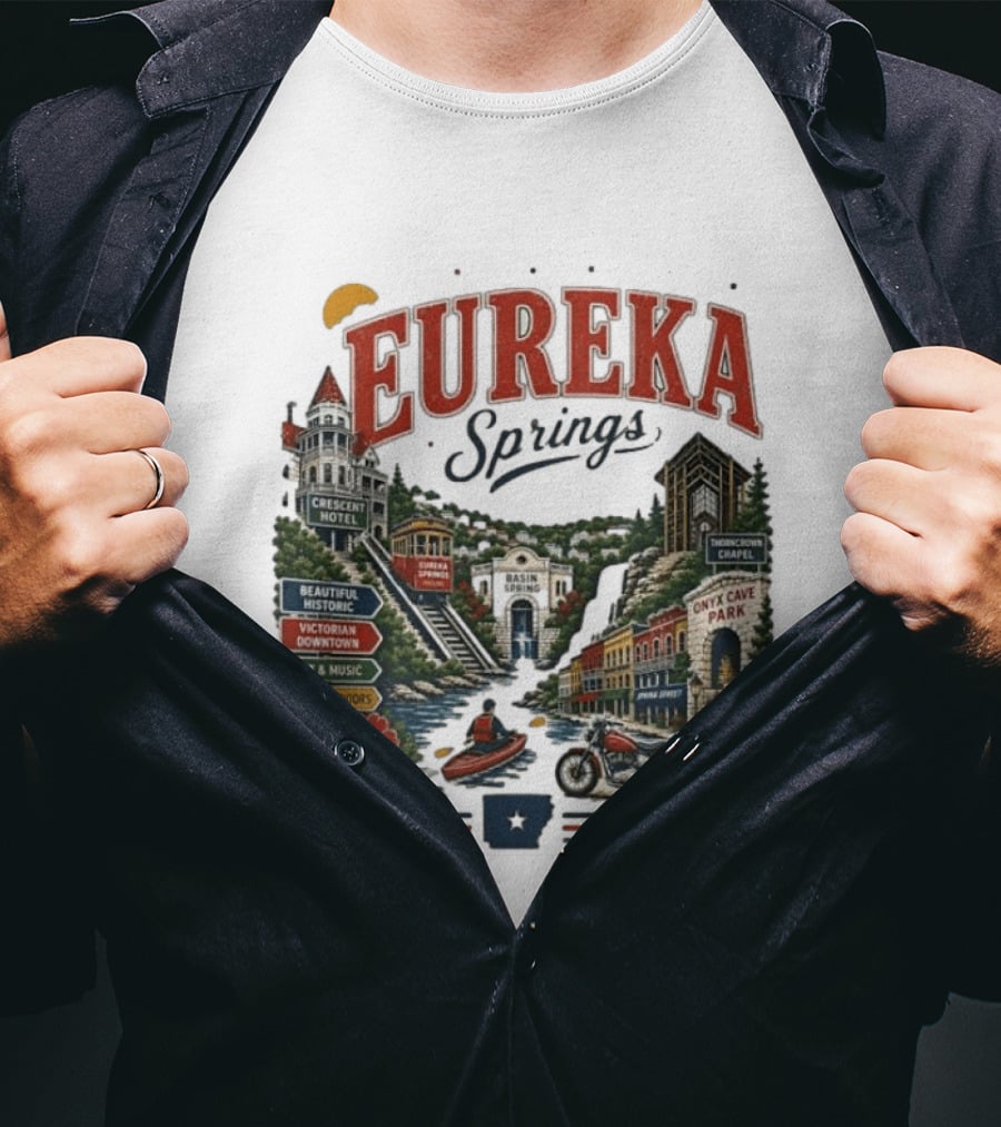 Eureka Springs Crescent Hotel Thorncrown Chapel Victorian Downtown Onyx Cave Basin Park Great Outdoors Art Music T-Shirt
